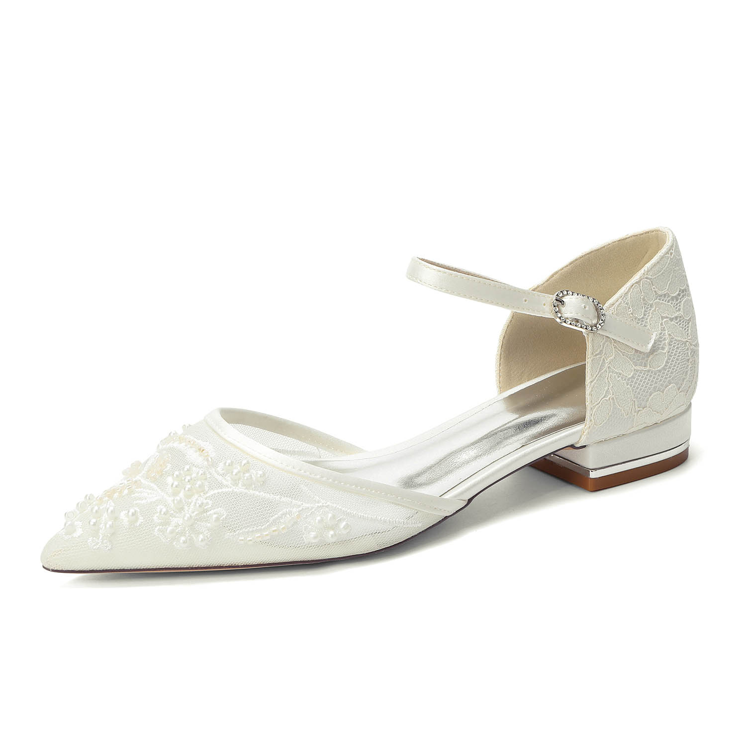 Flat Heel Lace/Silk Like Satin Point Toe Wedding Shoes With Imitation Pearl/Flower/Beading
