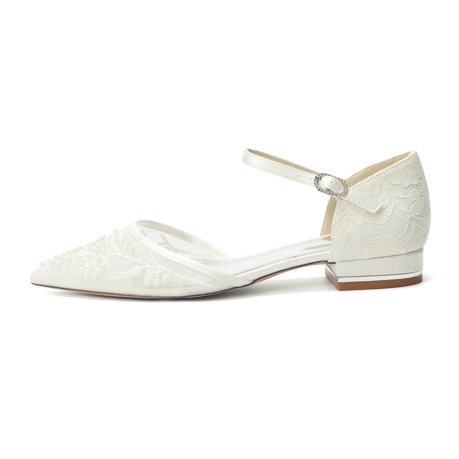 Flat Heel Lace/Silk Like Satin Point Toe Wedding Shoes With Imitation Pearl/Flower/Beading