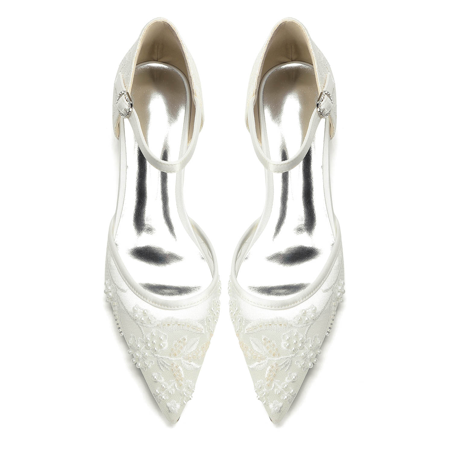 Flat Heel Lace/Silk Like Satin Point Toe Wedding Shoes With Imitation Pearl/Flower/Beading