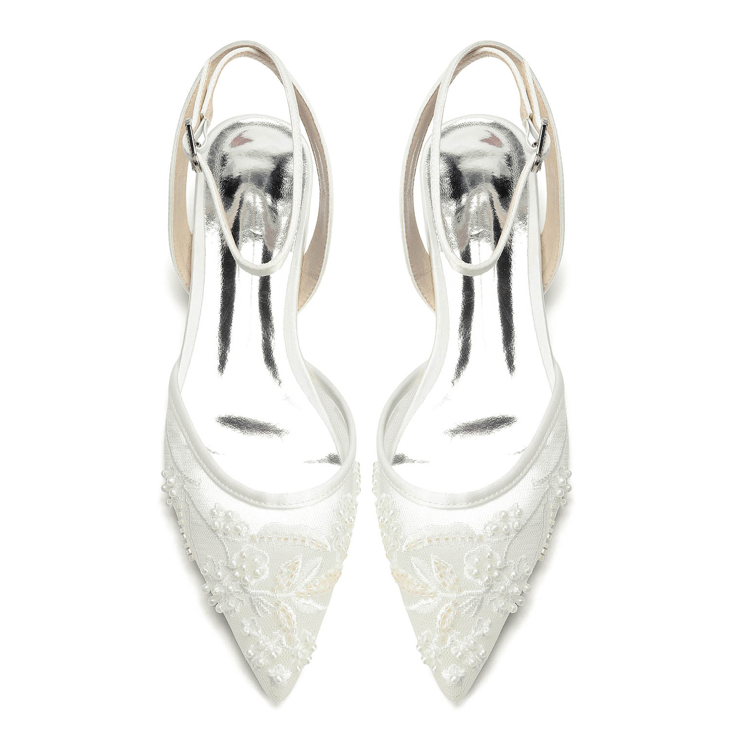 Flat Heel Lace/Silk Like Satin Point Toe Wedding Shoes With Imitation Pearl/Flower/Beading