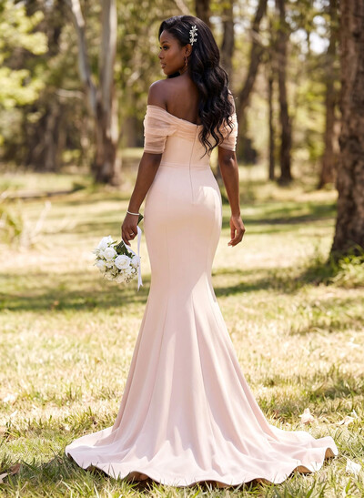 Elegant Trumpet/Mermaid Off-The-Shoulder Sweep Train Elastic Satin Bridesmaid Dresses