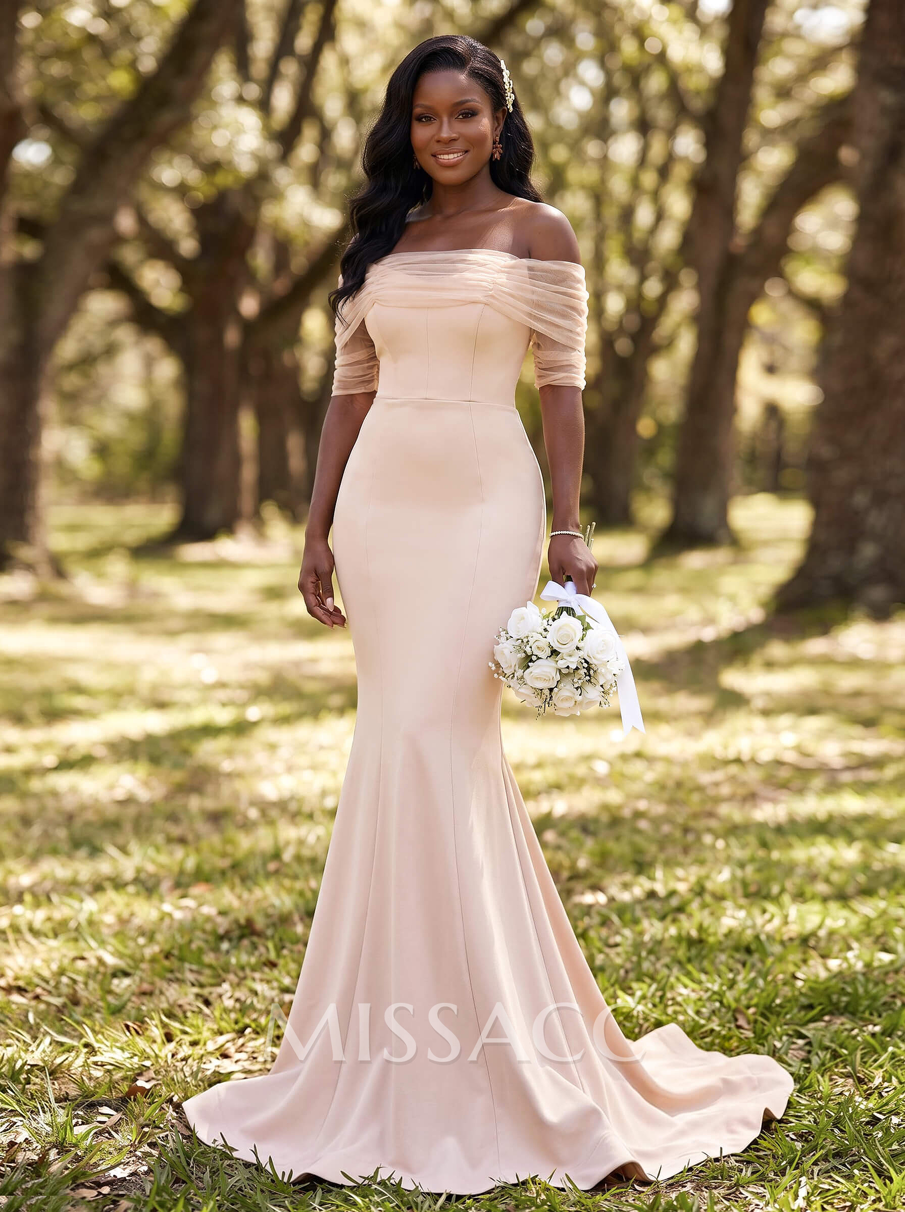 Elegant Trumpet/Mermaid Off-The-Shoulder Sweep Train Elastic Satin Bridesmaid Dresses