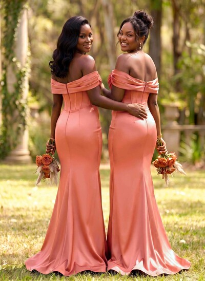 Elegant Trumpet/Mermaid Off-The-Shoulder Sleeveless Sweep Train Satin Bridesmaid Dresses