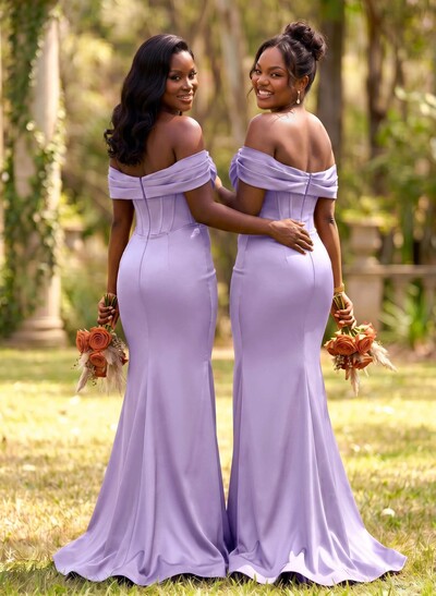 Elegant Trumpet/Mermaid Off-The-Shoulder Sleeveless Sweep Train Satin Bridesmaid Dresses