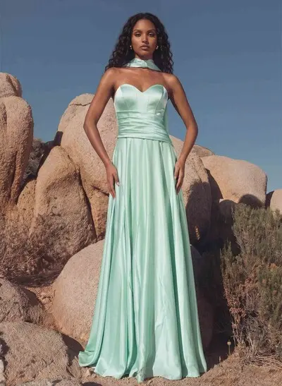 Elegant A-Line Sweetheart Sleeveless Sweep Train Satin Bridesmaid Dresses