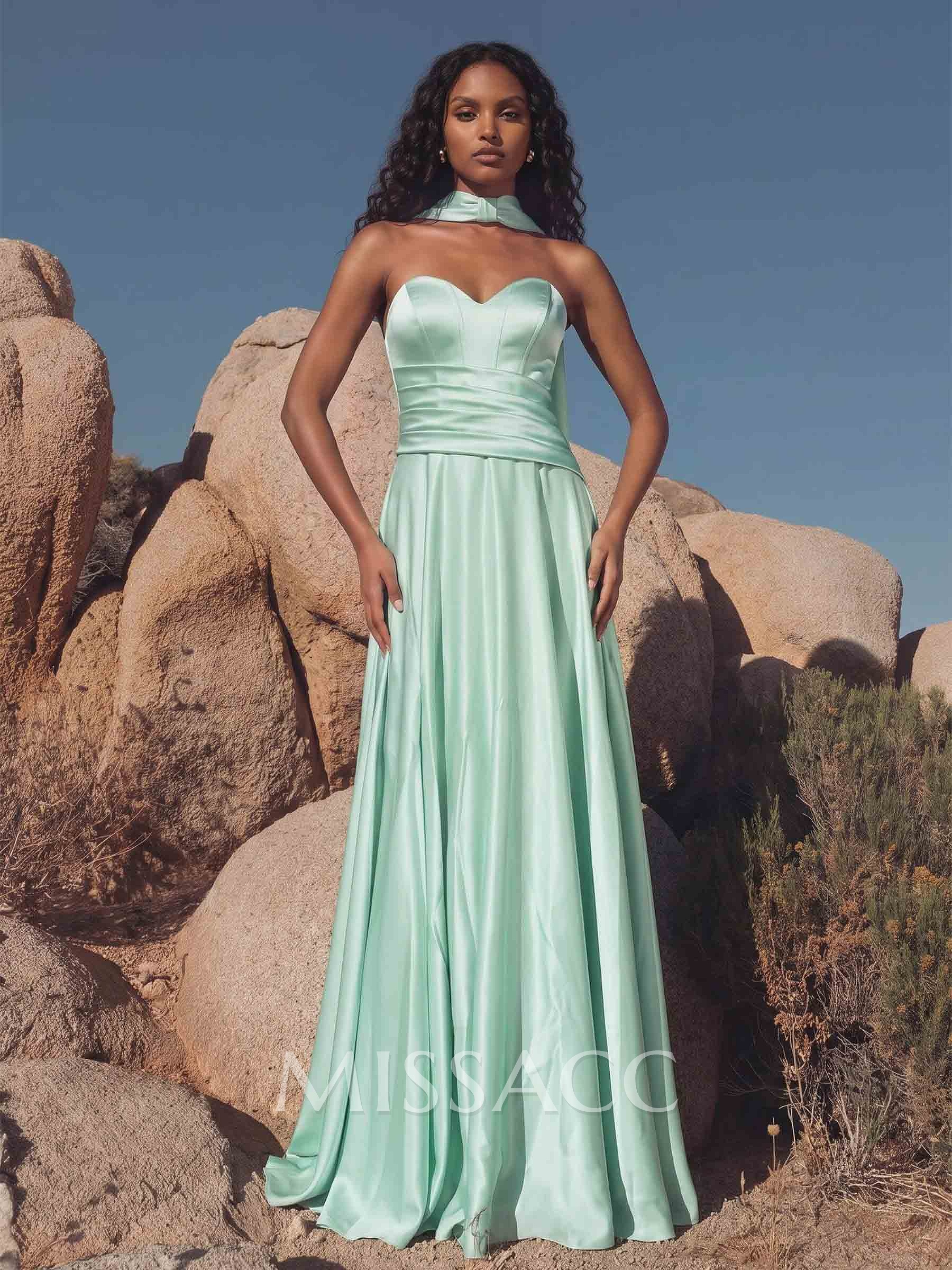 Elegant A-Line Sleeveless Satin Bridesmaid Dresses With Sweetheart Neckline And Sweep Train