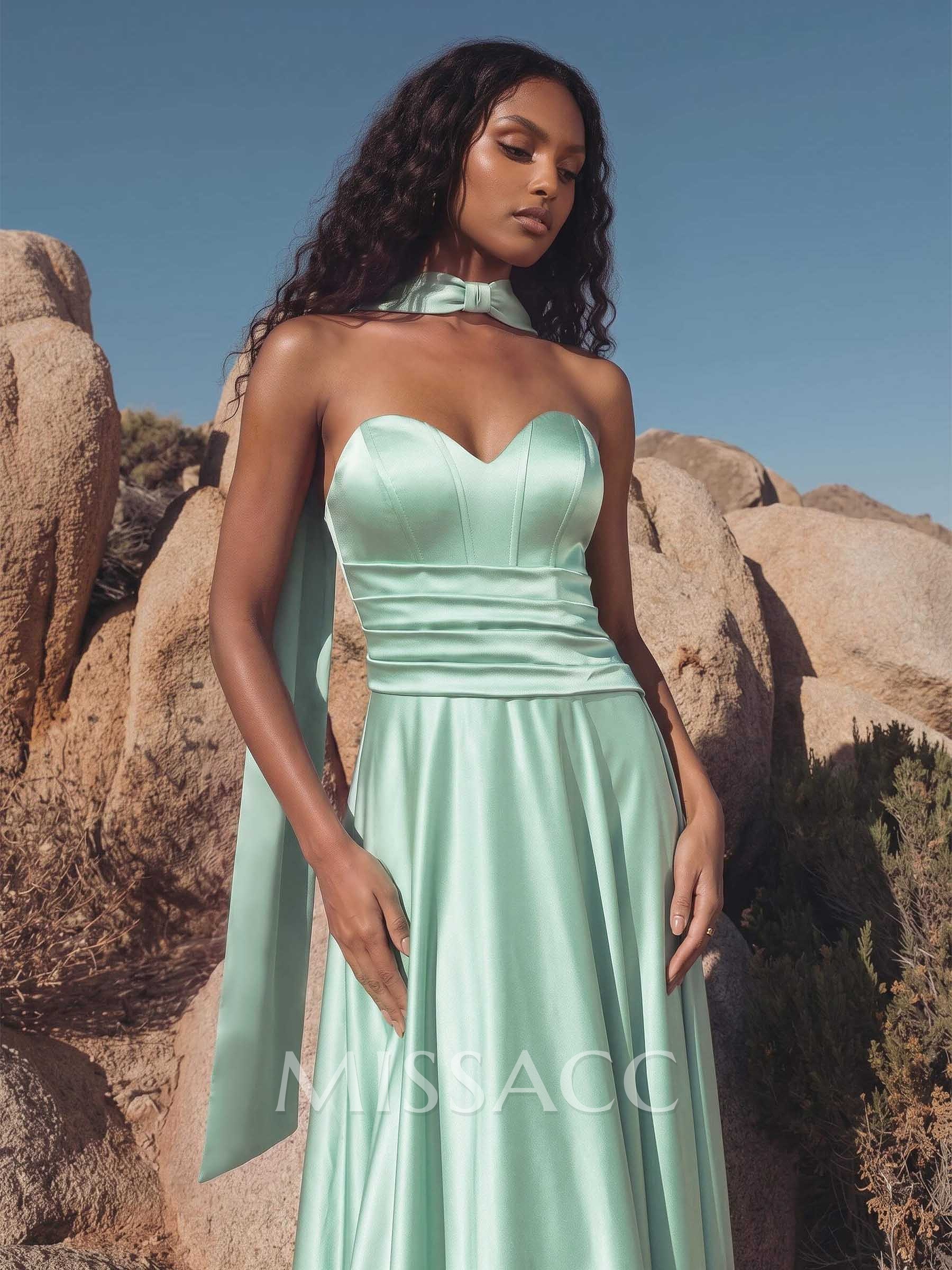 Elegant A-Line Sleeveless Satin Bridesmaid Dresses With Sweetheart Neckline And Sweep Train