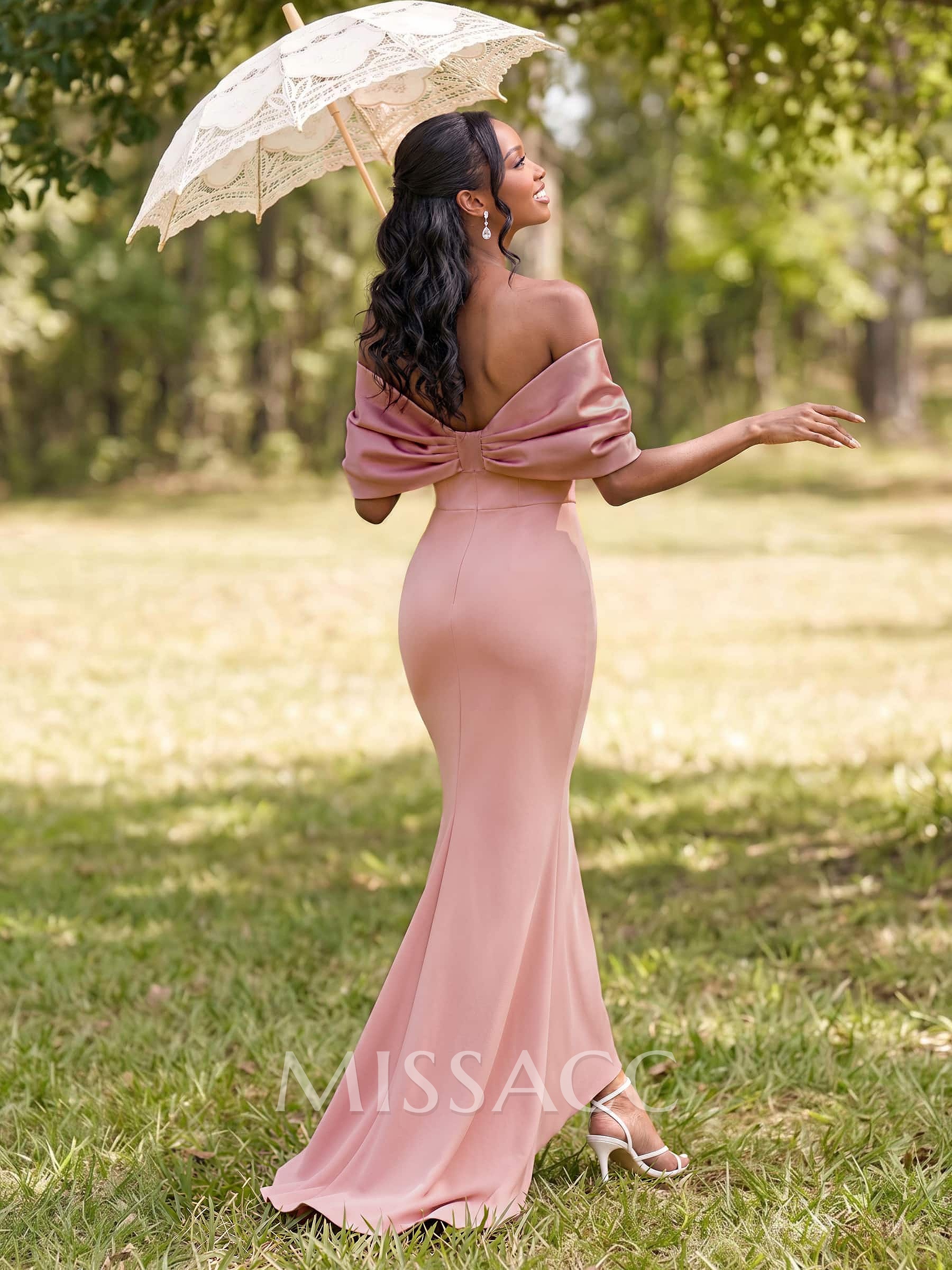 Trumpet/Mermaid Off-The-Shoulder Sleeveless Sweep Train Satin/Elastic Satin Bridesmaid Dresses