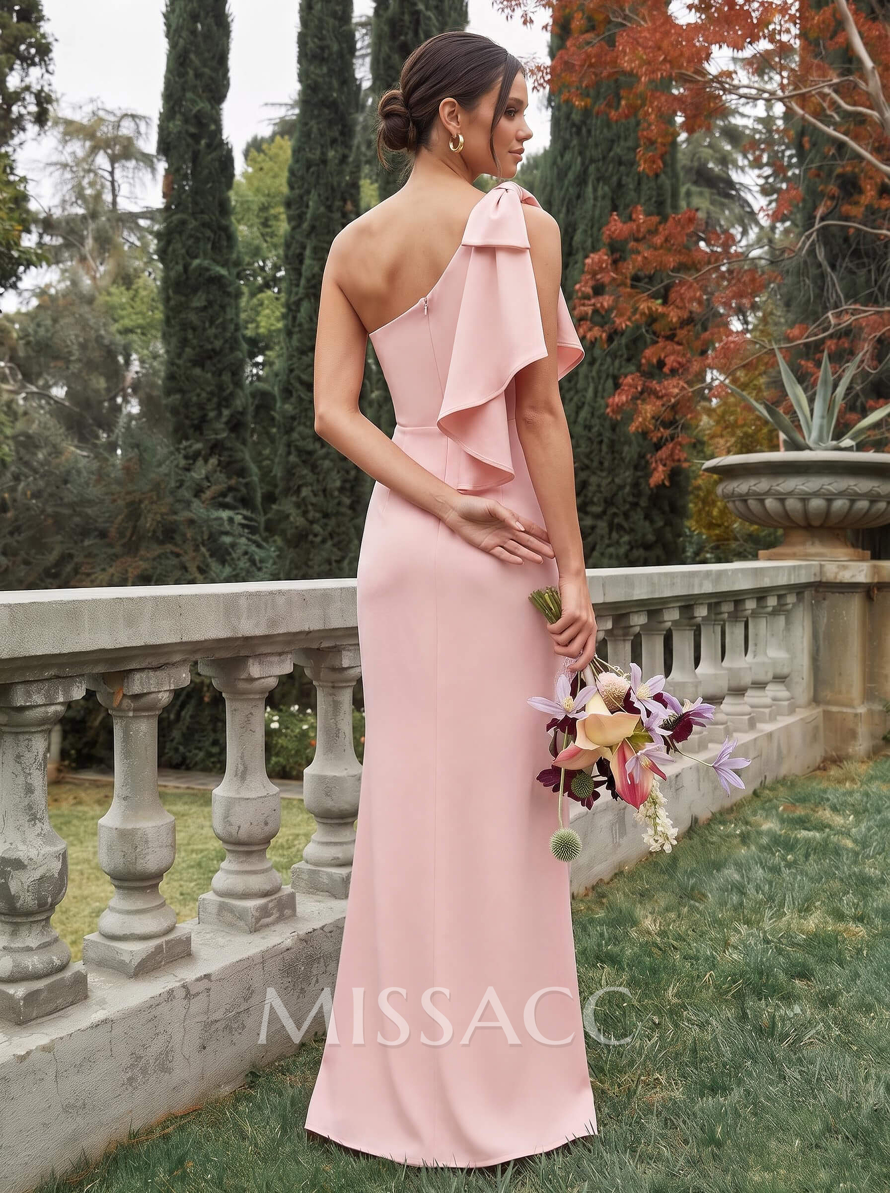 Trumpet/Mermaid One-Shoulder Sleeveless Floor-Length Elastic Satin Bridesmaid Dresses With Bow(s)