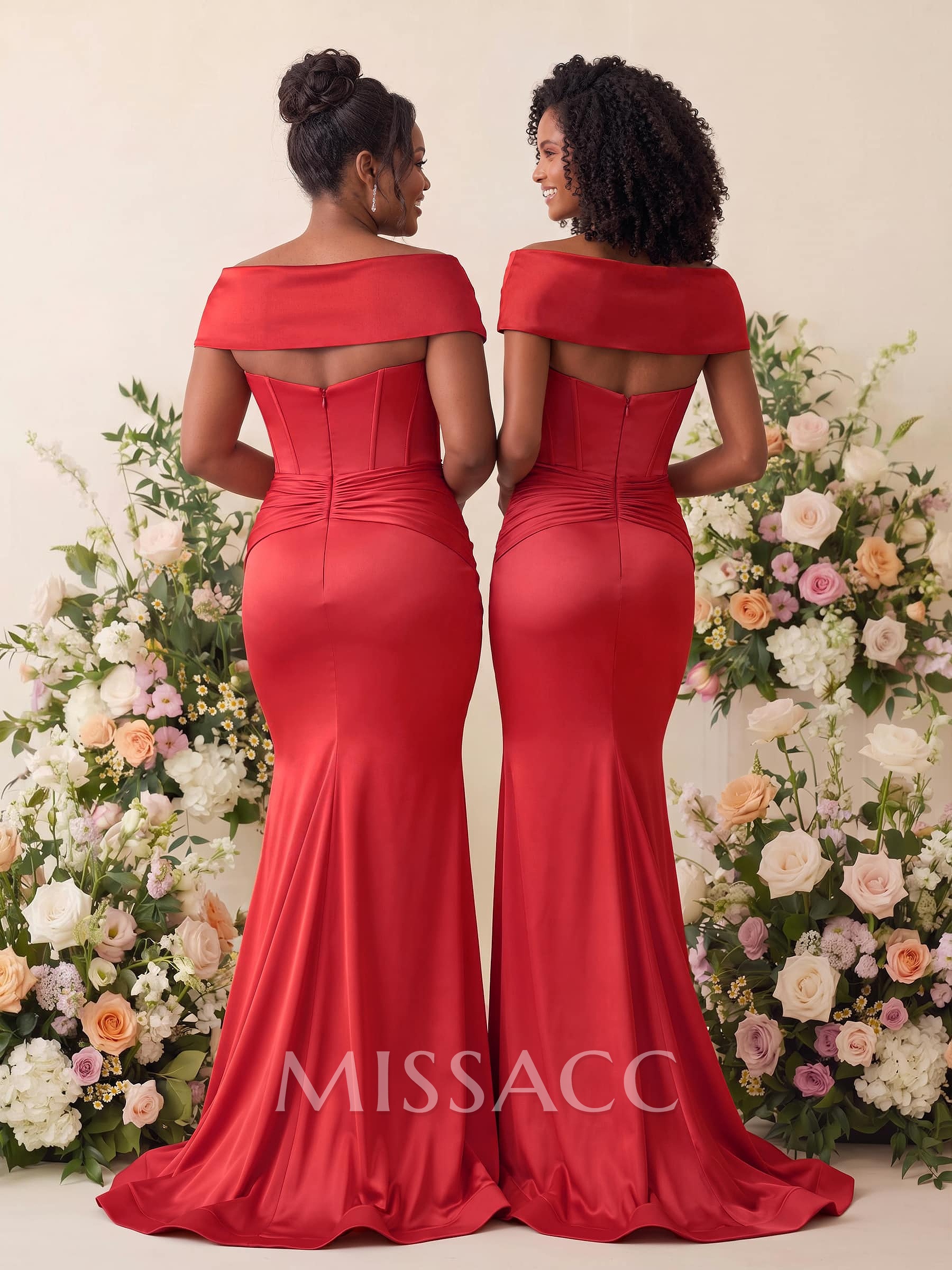 Trumpet/Mermaid Square Neckline Sleeveless Sweep Train Charmeuse Bridesmaid Dresses With Pleated