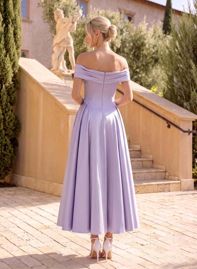 Elegant A-Line Off-The-Shoulder Sleeveless Ankle-Length Satin Bridesmaid Dresses