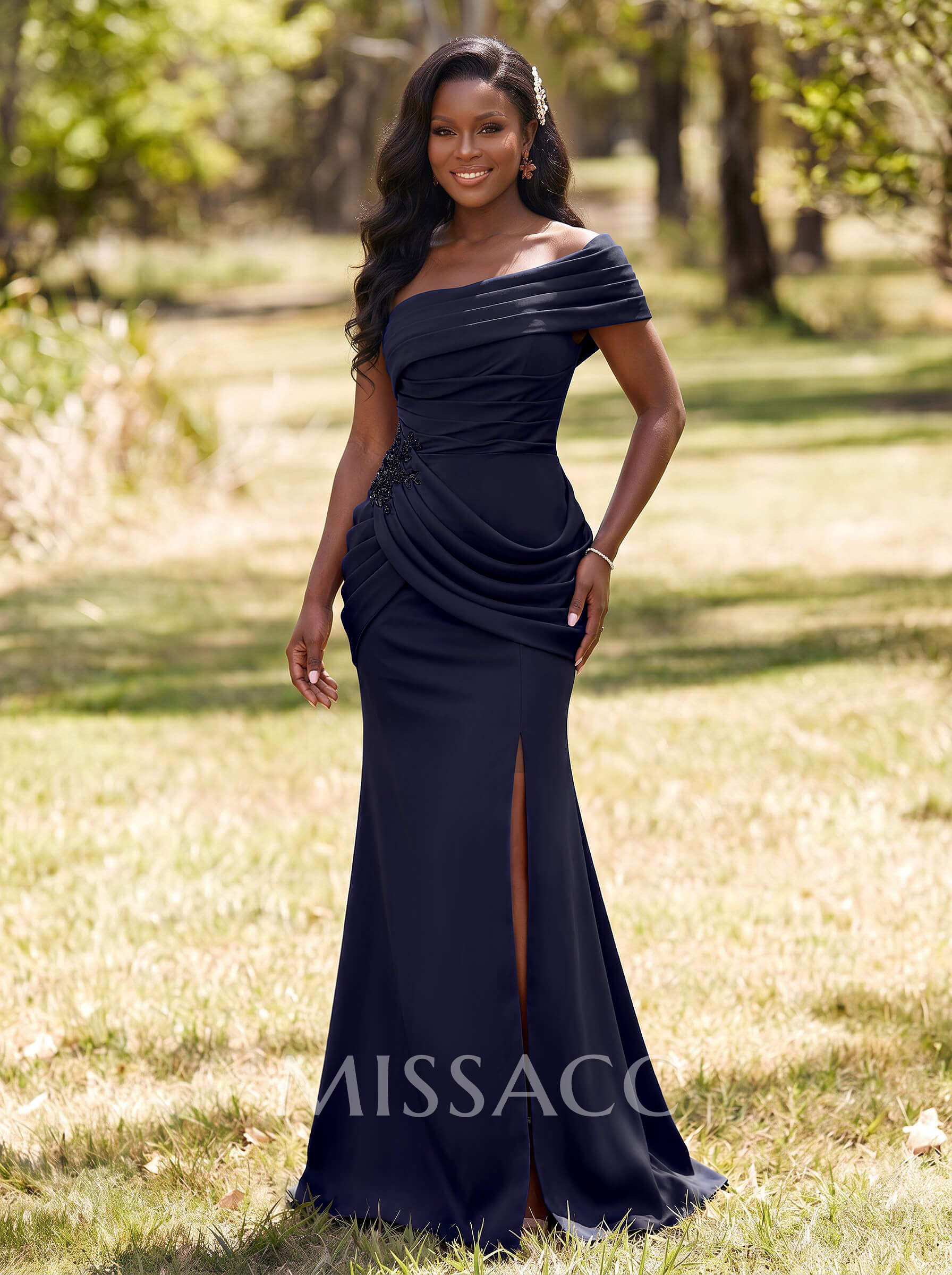 Trumpet/Mermaid One-Shoulder Sleeveless Sweep Train Elastic Satin Bridesmaid Dresses With Pleated