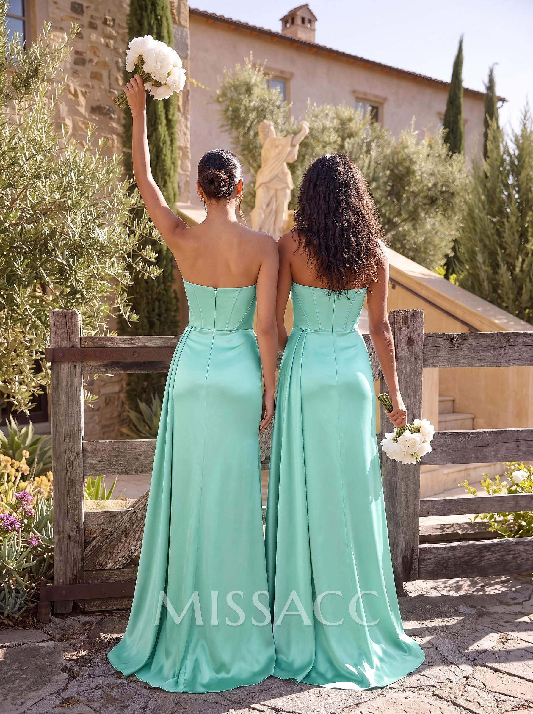 Sheath/Column Sweetheart Sleeveless Floor-Length Charmeuse Bridesmaid Dresses With High Split