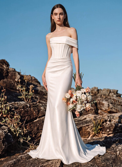 Trumpet/Mermaid One-Shoulder Sleeveless Chapel Train Stretch Satin Bridesmaid Dresses