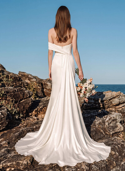 Trumpet/Mermaid One-Shoulder Sleeveless Chapel Train Stretch Satin Bridesmaid Dresses
