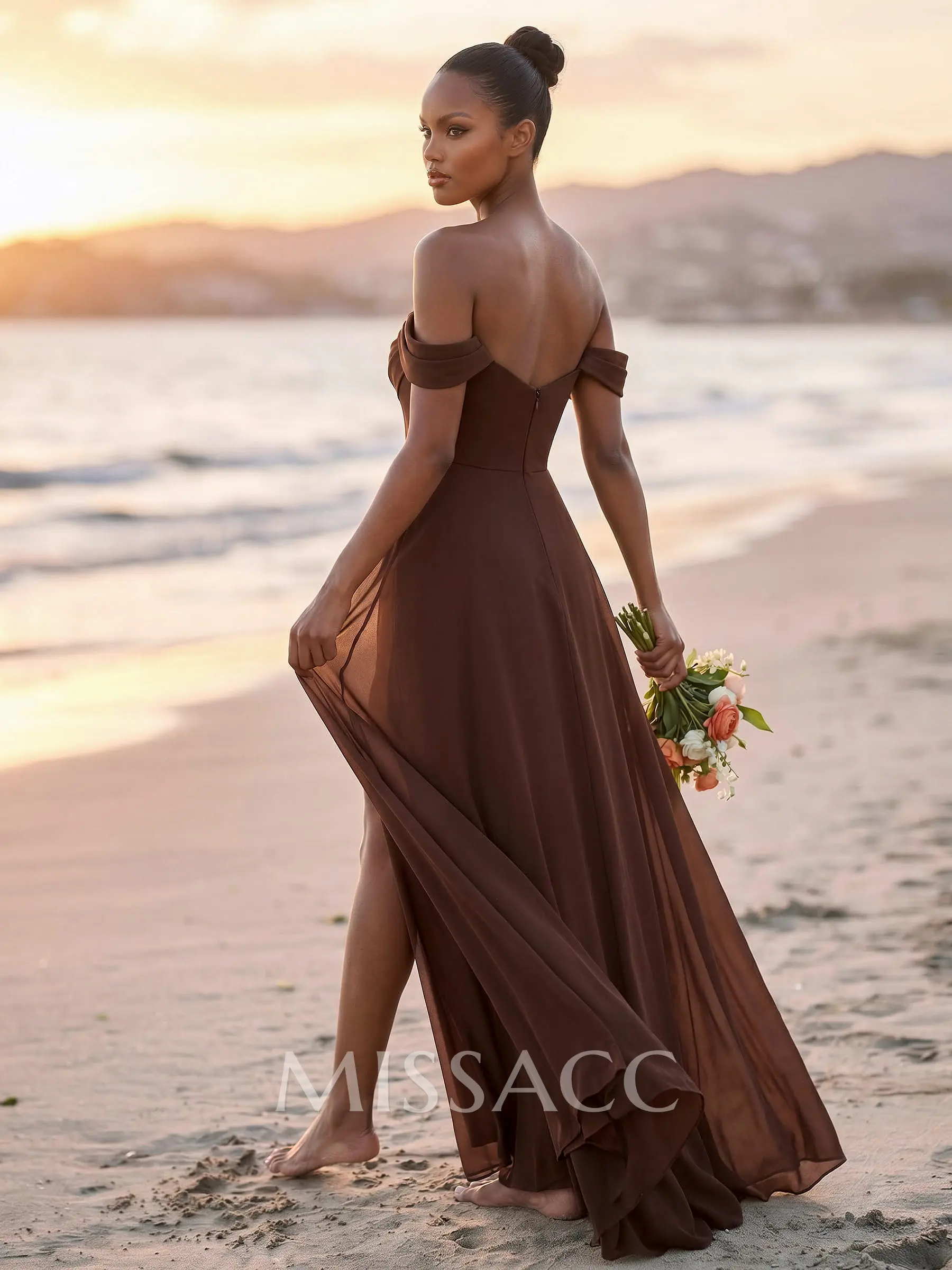 maxi formal dresses for weddings Off-Shoulder Chiffon Dress Women – Wedding Guest, Prom, Or Bridesmaid Gown With Side Slit Formal Off-shoulder Dress elegant dresses for wedding guests