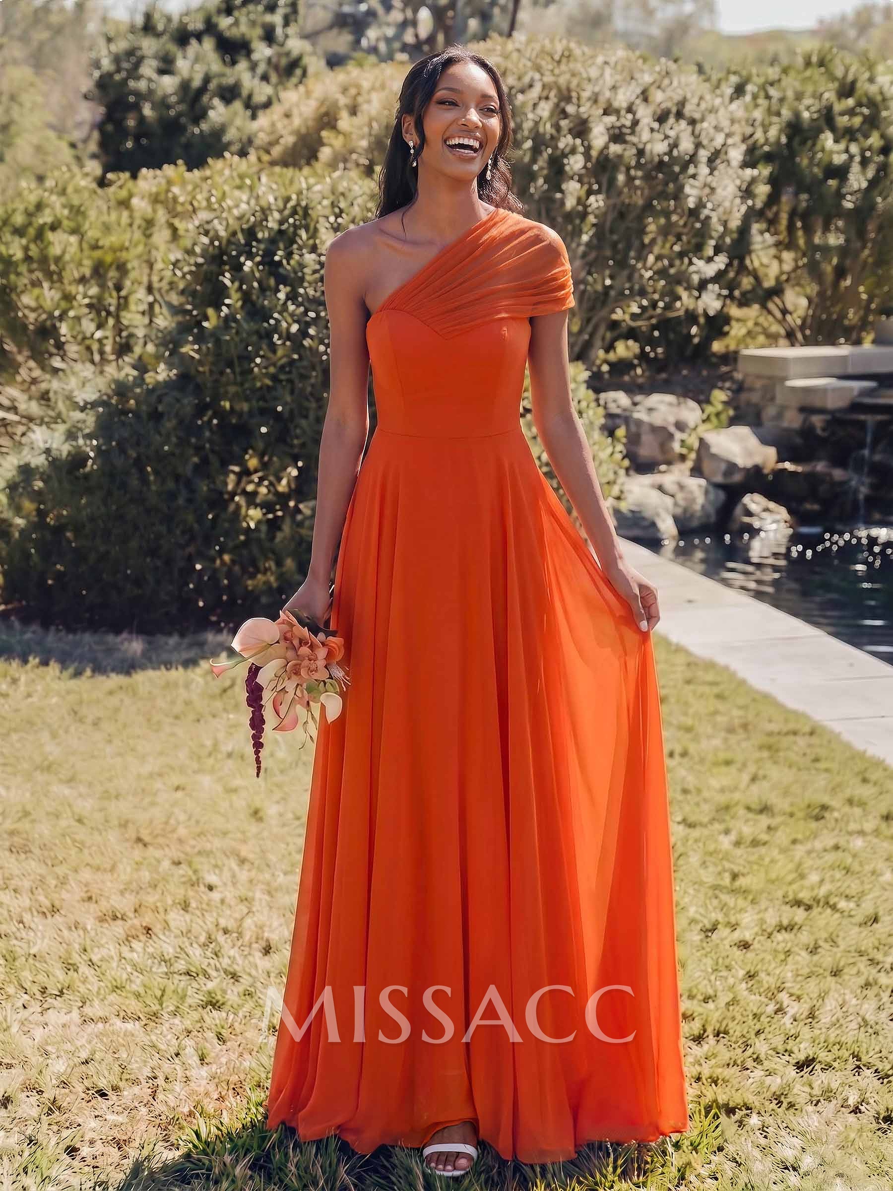 Unique A-Line Off-The-Shoulder Sleeveless Floor-Length Chiffon Bridesmaid Dresses