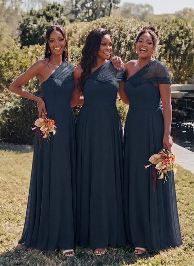Unique A-Line Off-The-Shoulder Sleeveless Floor-Length Chiffon Bridesmaid Dresses