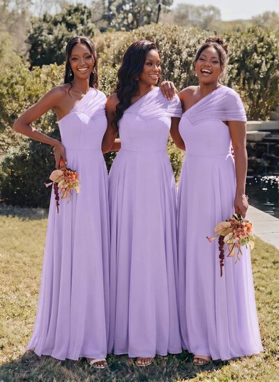 Unique A-Line Off-The-Shoulder Sleeveless Floor-Length Chiffon Bridesmaid Dresses