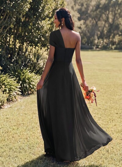 Unique A-Line Off-The-Shoulder Sleeveless Floor-Length Chiffon Bridesmaid Dresses