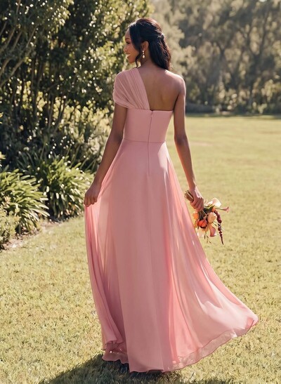 Unique A-Line Off-The-Shoulder Sleeveless Floor-Length Chiffon Bridesmaid Dresses