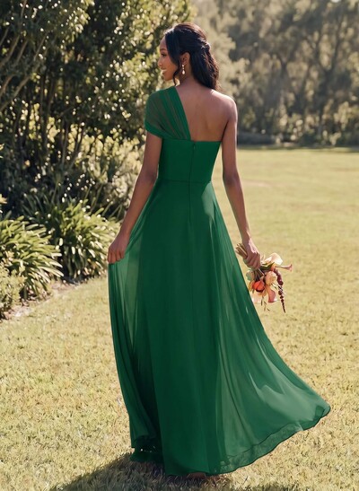 Unique A-Line Off-The-Shoulder Sleeveless Floor-Length Chiffon Bridesmaid Dresses