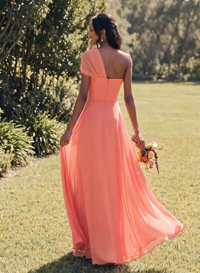Unique A-Line Off-The-Shoulder Sleeveless Floor-Length Chiffon Bridesmaid Dresses
