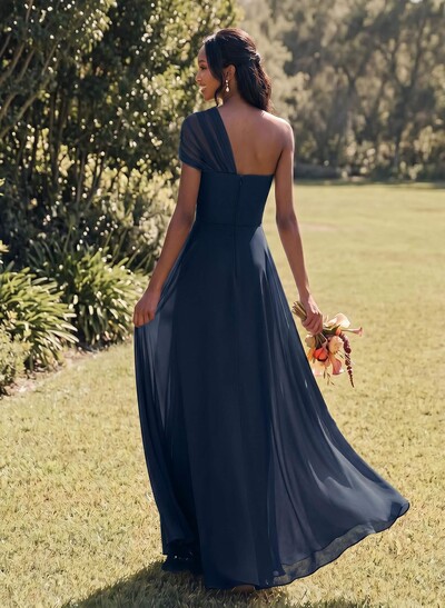 Unique A-Line Off-The-Shoulder Sleeveless Floor-Length Chiffon Bridesmaid Dresses