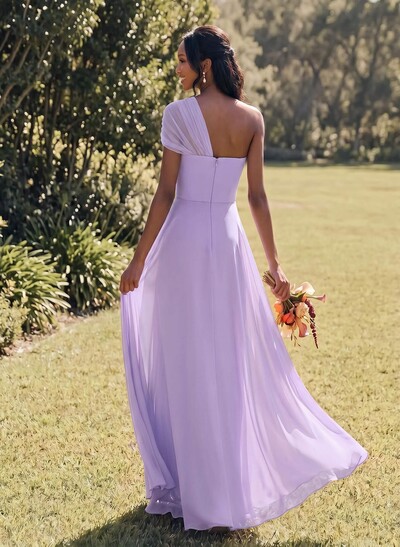Unique A-Line Off-The-Shoulder Sleeveless Floor-Length Chiffon Bridesmaid Dresses