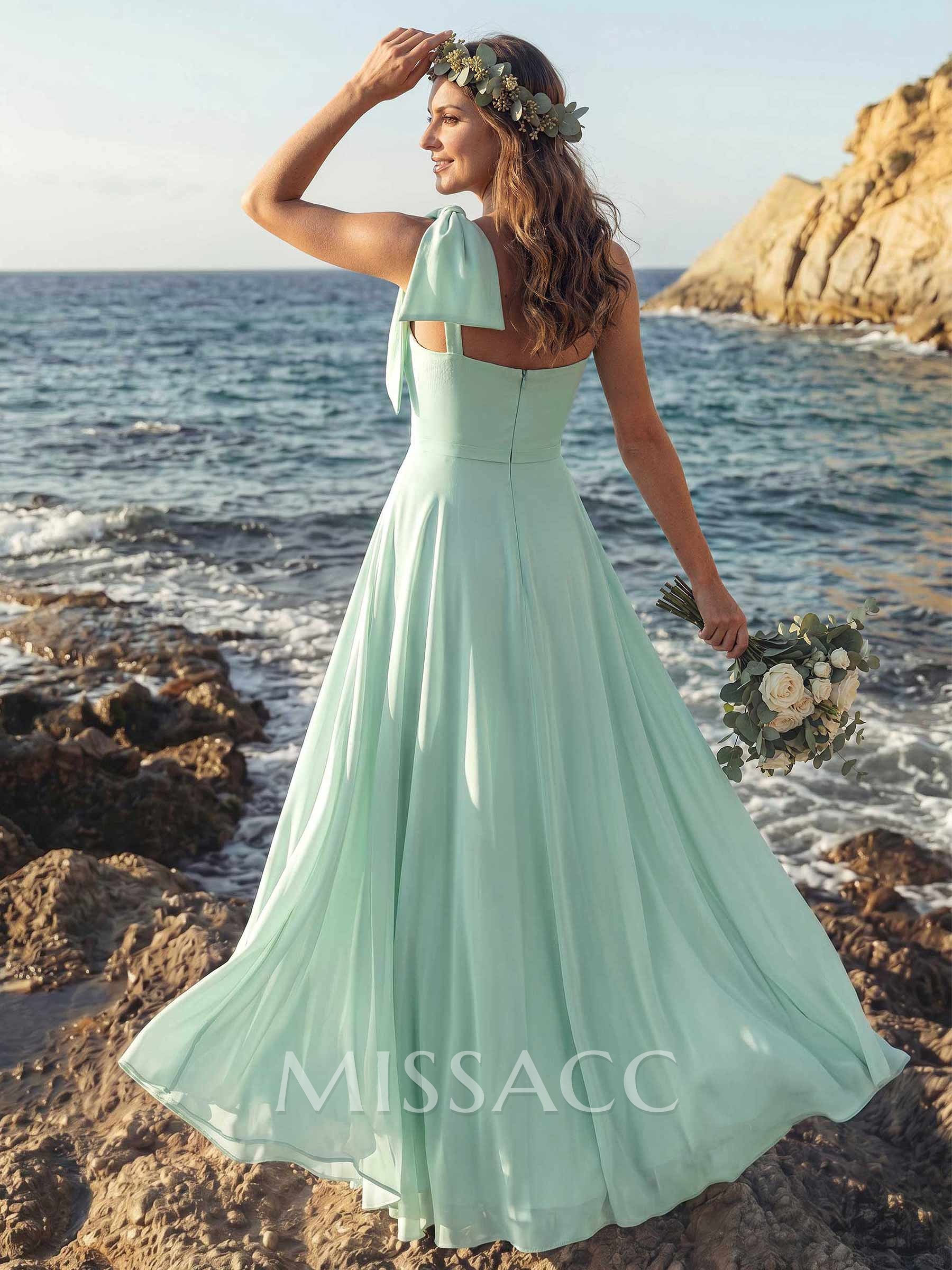 A-Line One-Shoulder Sleeveless Floor-Length Chiffon Bridesmaid Dresses With Bow(s) A-Line One-Shoulder Sleeveless Floor-Length Chiffon Bridesmaid Dresses With Bow(s)