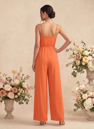 Jumpsuit/Pantsuit V-Neck Sleeveless Ankle-Length Stretch Chiffon Bridesmaid Dresses