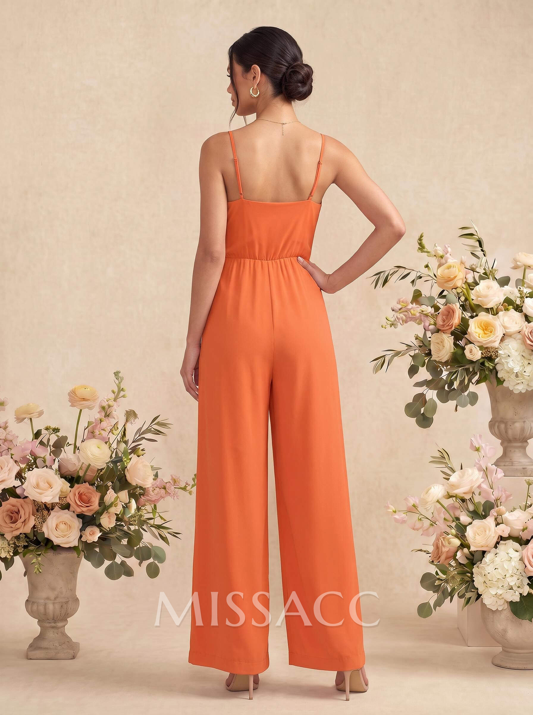 Jumpsuit/Pantsuit V-Neck Sleeveless Ankle-Length Stretch Chiffon Bridesmaid Dresses