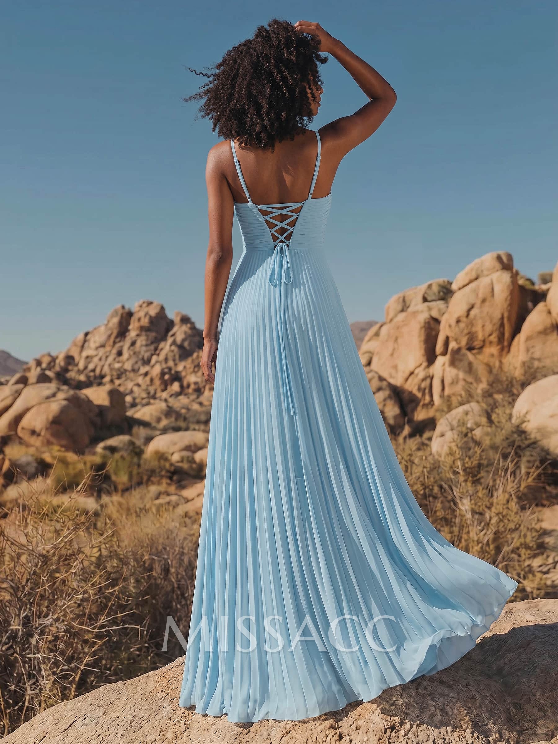 Elegant A-Line V-Neck Sleeveless Floor-Length Chiffon Bridesmaid Dresses With Pleated