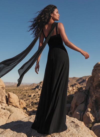 Elegant Sheath/Column Square Neckline Sleeveless Floor-Length Chiffon Bridesmaid Dresses