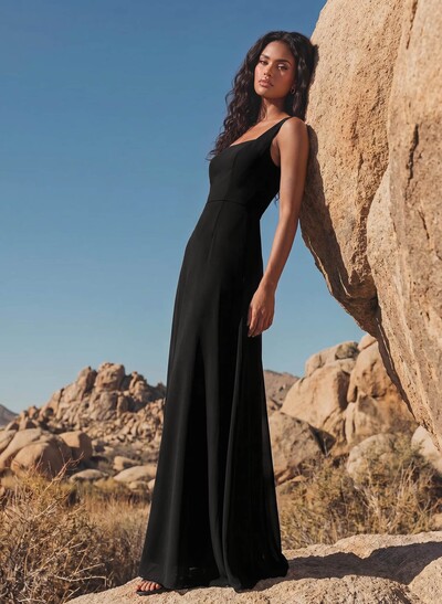 Elegant Sheath/Column Square Neckline Sleeveless Floor-Length Chiffon Bridesmaid Dresses