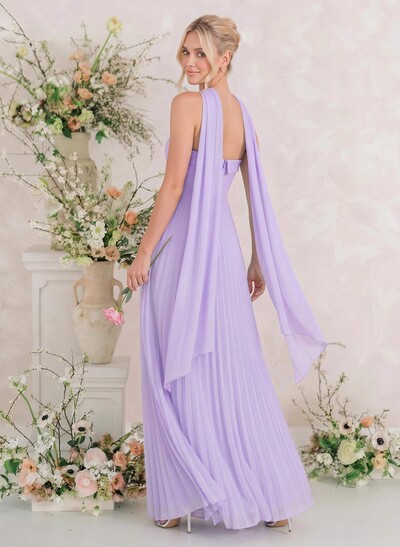 Elegant A-Line Strapless Sleeveless Floor-Length Chiffon Bridesmaid Dresses With Pleated