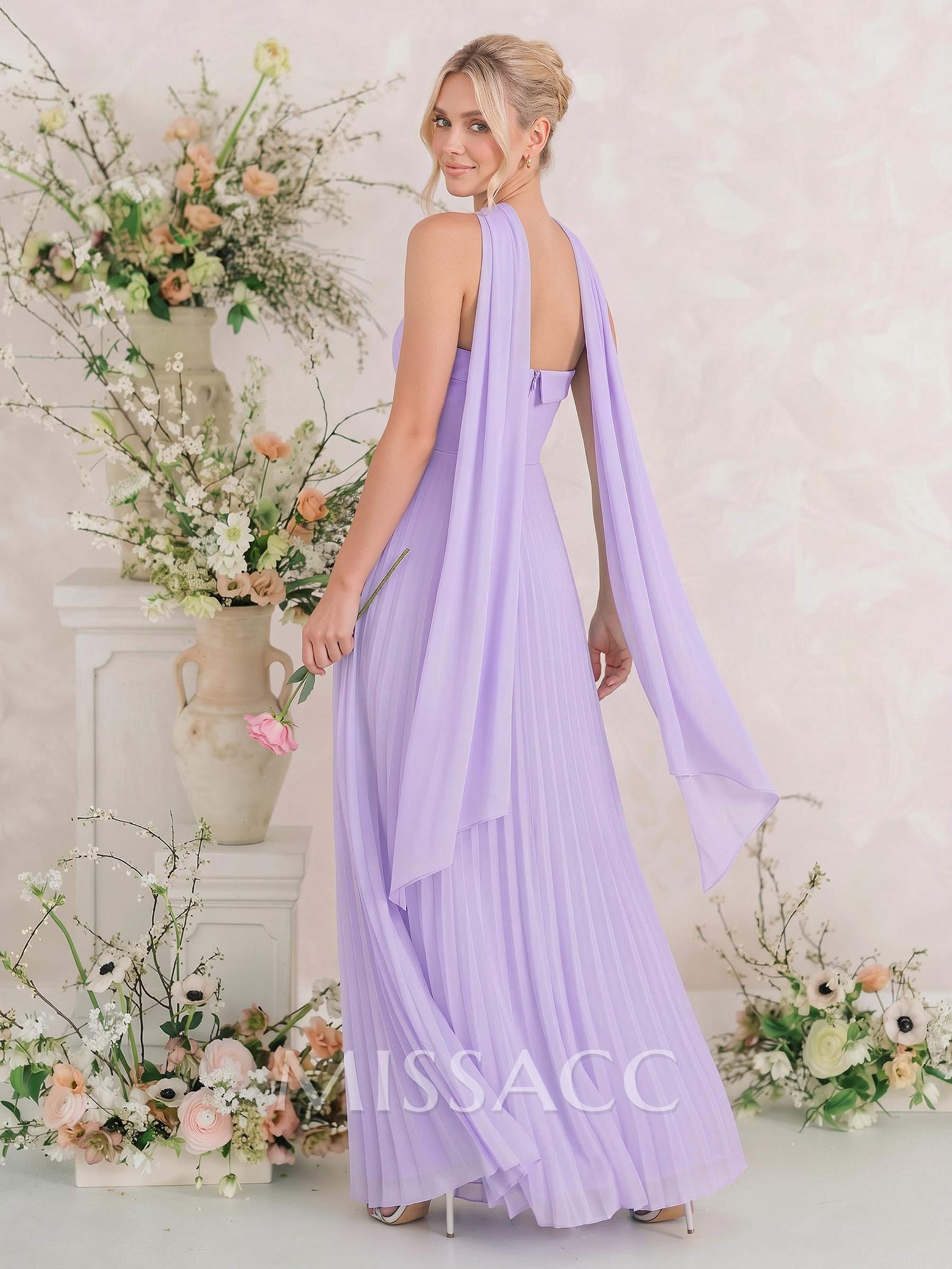 Elegant A-Line Strapless Sleeveless Floor-Length Chiffon Bridesmaid Dresses With Pleated