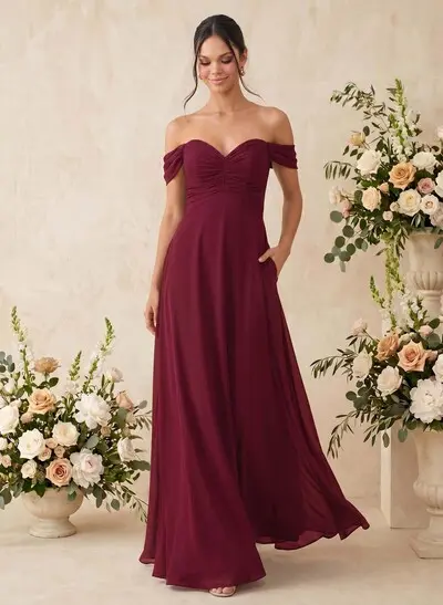 A-Line Off-The-Shoulder Sleeveless Floor-Length Chiffon Bridesmaid Dresses