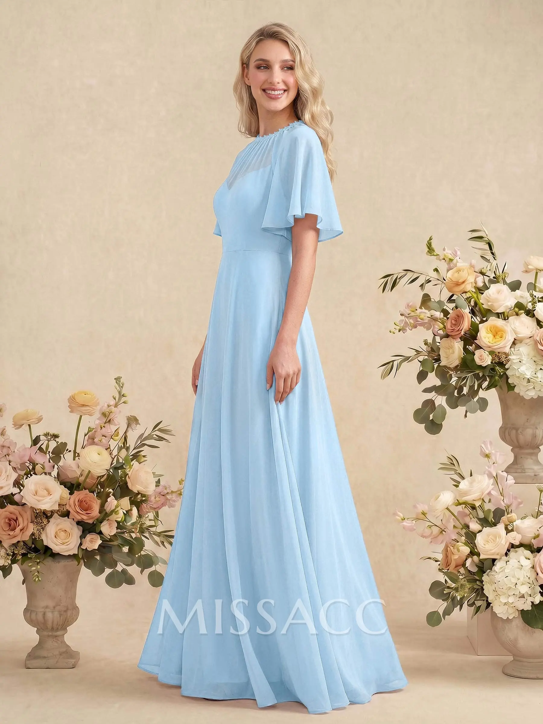 a line scoop floor length chiffon bridesmaid dress Pink A-line Scoop Floor-Length Chiffon Junior Bridesmaid Dress