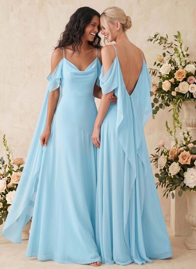 Sheath/Column Cowl Neck Sleeveless Floor-Length Chiffon Bridesmaid Dresses