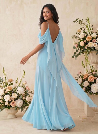 Sheath/Column Cowl Neck Sleeveless Floor-Length Chiffon Bridesmaid Dresses