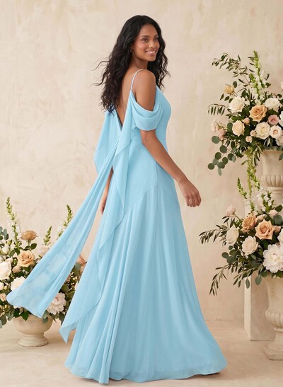 Sheath/Column Cowl Neck Sleeveless Floor-Length Chiffon Bridesmaid Dresses