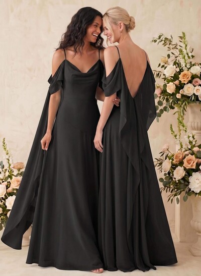Sheath/Column Cowl Neck Sleeveless Floor-Length Chiffon Bridesmaid Dresses