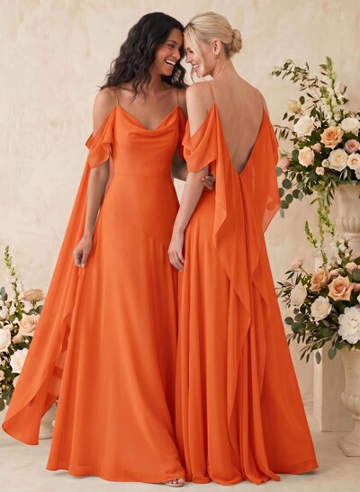 Sheath/Column Cowl Neck Sleeveless Floor-Length Chiffon Bridesmaid Dresses
