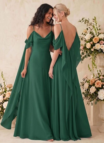 Sheath/Column Cowl Neck Sleeveless Floor-Length Chiffon Bridesmaid Dresses