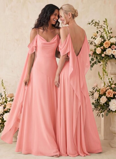 Sheath/Column Cowl Neck Sleeveless Floor-Length Chiffon Bridesmaid Dresses