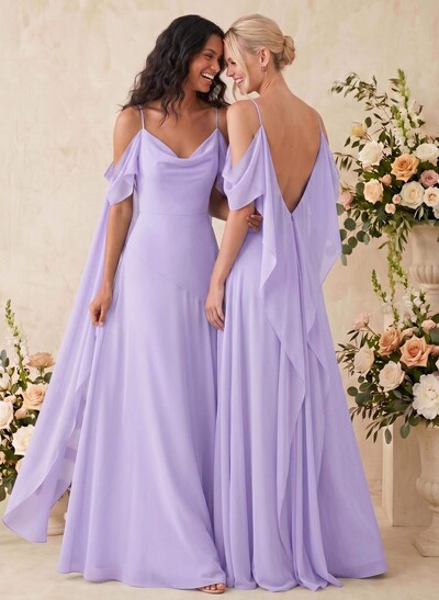 Sheath/Column Cowl Neck Sleeveless Floor-Length Chiffon Bridesmaid Dresses
