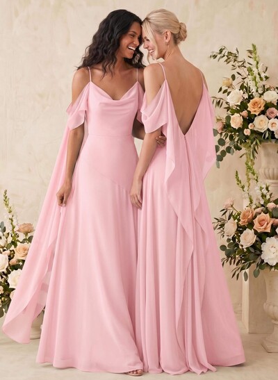 Sheath/Column Cowl Neck Sleeveless Floor-Length Chiffon Bridesmaid Dresses