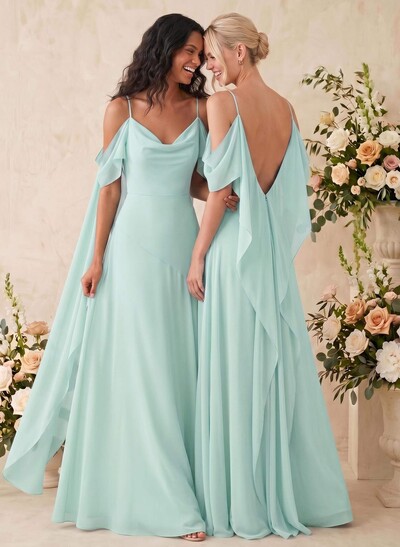 Sheath/Column Cowl Neck Sleeveless Floor-Length Chiffon Bridesmaid Dresses