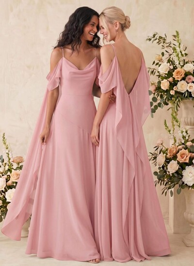 Sheath/Column Cowl Neck Sleeveless Floor-Length Chiffon Bridesmaid Dresses